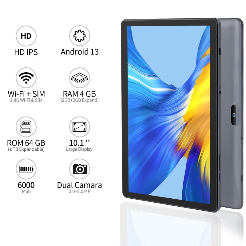 PRITOM Android Tablet 10 inch, M10, 64GB Android Tablet, 10.1 inch IPS HD Touchscreen, GPS, FM, Quad-Core Processor, Dual Camera,Wi-Fi - Image 2